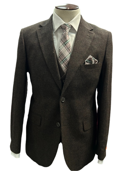 Jofelli Dark Brown Modern Fit 3 Piece Tweed Suit