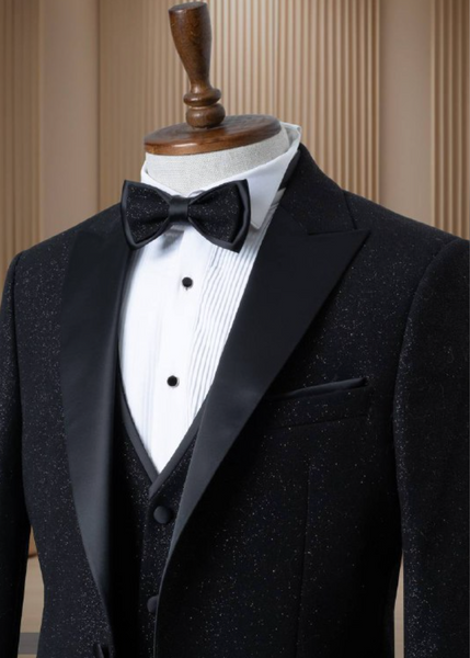 Black Glitter Tuxedo 4 Pcs Ultra Slim