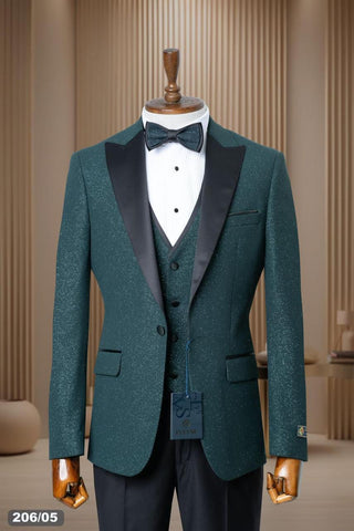 Hunter Green Glitter Tuxedo 4 Pcs Ultra Slim
