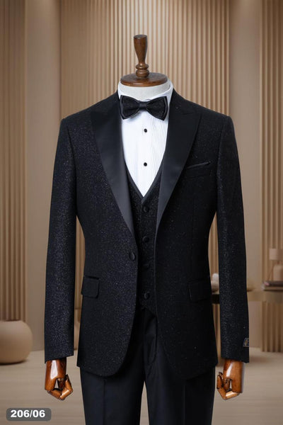 Black Glitter Tuxedo 4 Pcs Ultra Slim