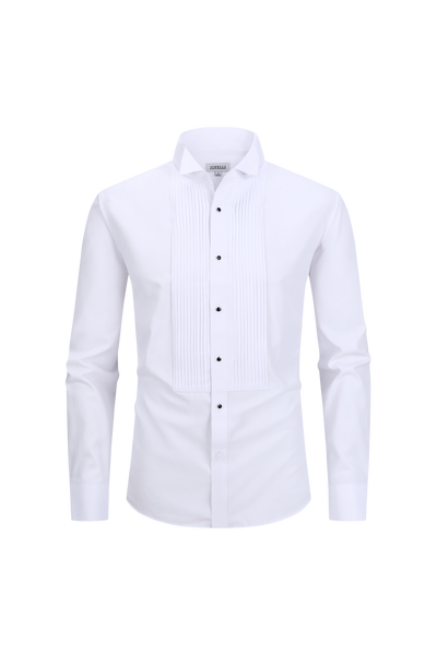 JOFELLI Tuxedo Wing Collar Shirt Formal Dress Shirt Pleated Long Sleeve Button Down Shirts for Prom Party Wedding