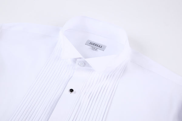 JOFELLI Tuxedo Wing Collar Shirt Formal Dress Shirt Pleated Long Sleeve Button Down Shirts for Prom Party Wedding
