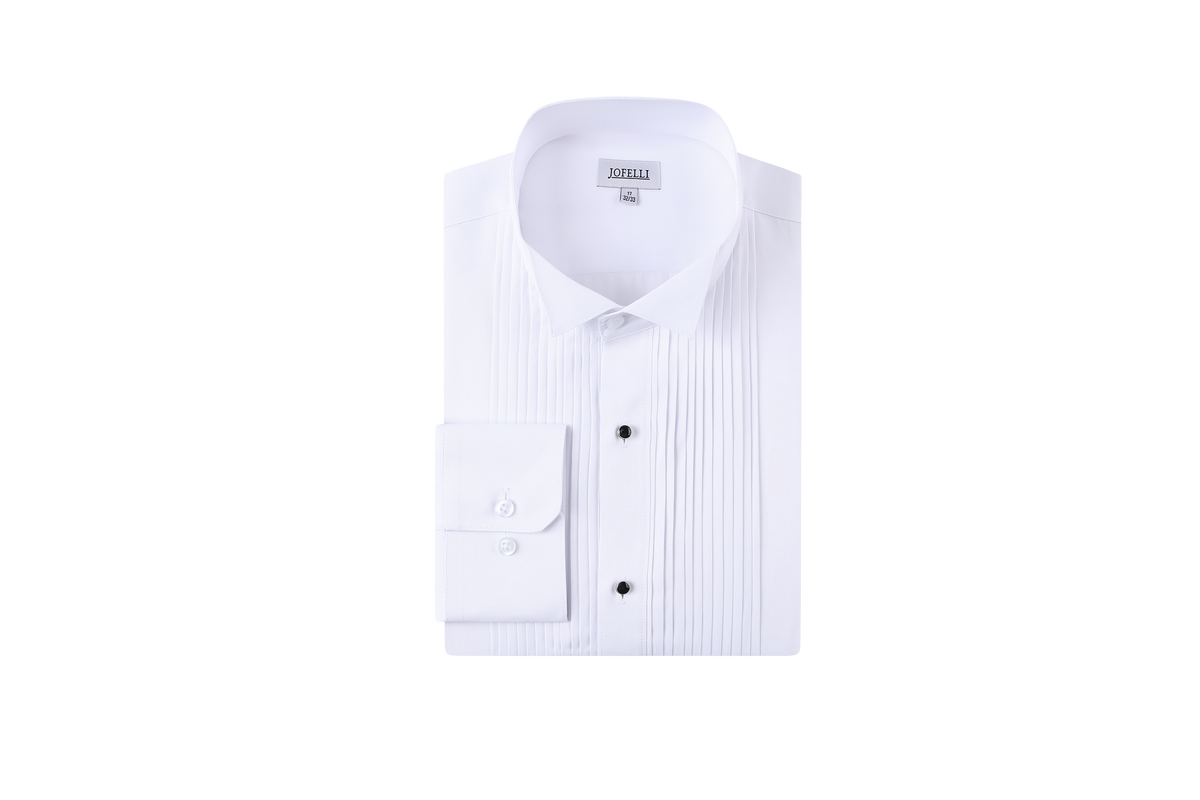 JOFELLI Men's Dress Shirt Convertible Tuxedo and Regular Stud,Cufflinks and Black Bowtie Included Non See Through
