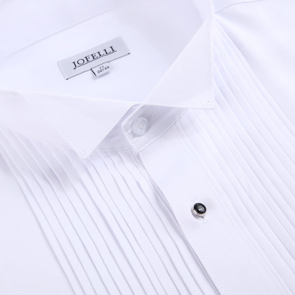JOFELLI Tuxedo Wing Collar Shirt Formal Dress Shirt Pleated Long Sleeve Button Down Shirts for Prom Party Wedding
