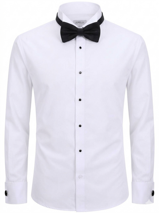 JOFELLI Men's Dress Shirt Convertible Tuxedo and Regular Stud,Cufflinks and Black Bowtie Included Non See Through