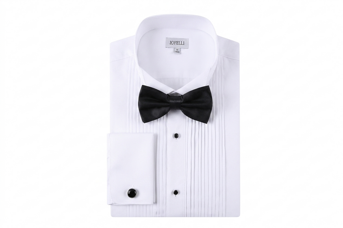 JOFELLI Men's Dress Shirt Convertible Tuxedo and Regular Stud,Cufflinks and Black Bowtie Included Non See Through