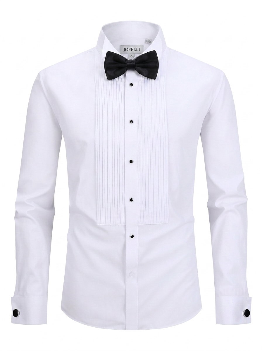 JOFELLI Men's Dress Shirt Convertible Tuxedo and Regular Stud,Cufflinks and Black Bowtie Included Non See Through
